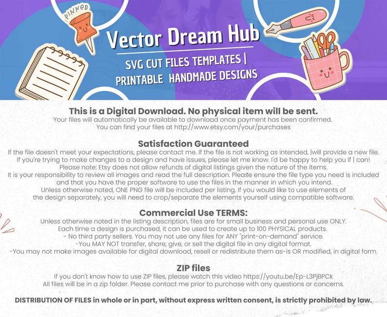 May include: A digital graphic featuring the text Vector Dream Hub, SVG CUT FILES TEMPLATES, and PRINTABLE HANDMADE DESIGNS. The image includes illustrations of a notepad, a pushpin, a fountain pen, and a mug filled with stationery items.