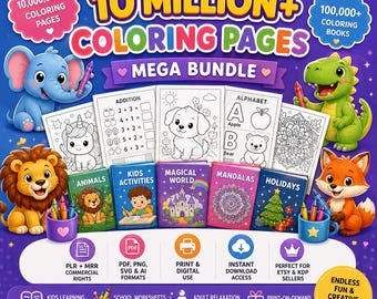 10 Million Coloring Pages Bundle, PLR Coloring Books, MRR Printable Bundle, Kids & Adult Coloring Pages, KDP Coloring Bundle