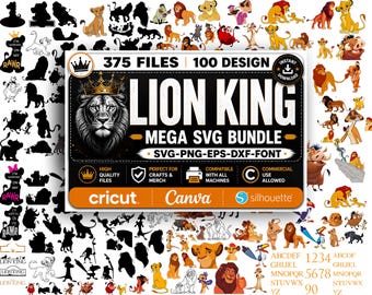 Lejonkungen SVG-paket, Simba SVG PNG-samling, tecknade djurfödelsedagsdesigner, Cricut-filer, barnfest-clipart