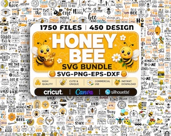 Honungsbi SVG-paket, bicitat SVG, humla Cricut-filer, bi PNG-paket, bondgårdsbidesigner, klippfiler för kommersiellt bruk
