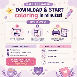 50 Cozy Coloring Books Bundle, 2000+ Coloring Pages PDF, Bold Easy Coloring Book, Cute Kawaii Coloring Pages,Printable Adult Coloring Bundle image 8