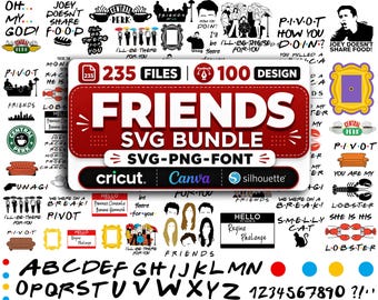 Vänner SVG-paket, TV-program SVG-filer för Cricut, Central Perk PNG-paket, roliga citat-tröjdesigner, direktnedladdning