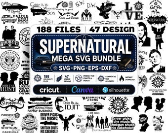 Övernaturligt SVG-paket, Winchester Brothers SVG, övernaturliga PNG-filer, jaktcitat Cricut-paket, Dean Sam Svg-klippfiler