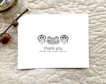 Baby Thank you cards Personalized cherry blossom birds nest set of 10