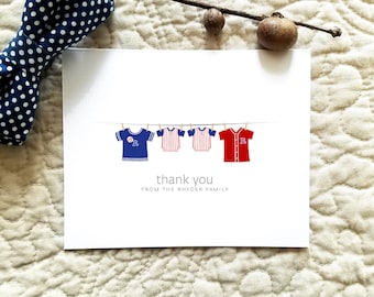 Set of 10 Twin Baseball Thank You Cards Baby Shower Stationery Baseball Jersey Baby Thank Yous.