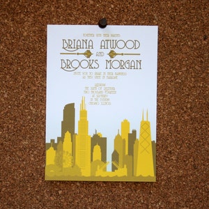File digitale / Invito personalizzato Chicago Skyline / Giallo / Matrimonio / Evento / Compleanno / Addio al nubilato