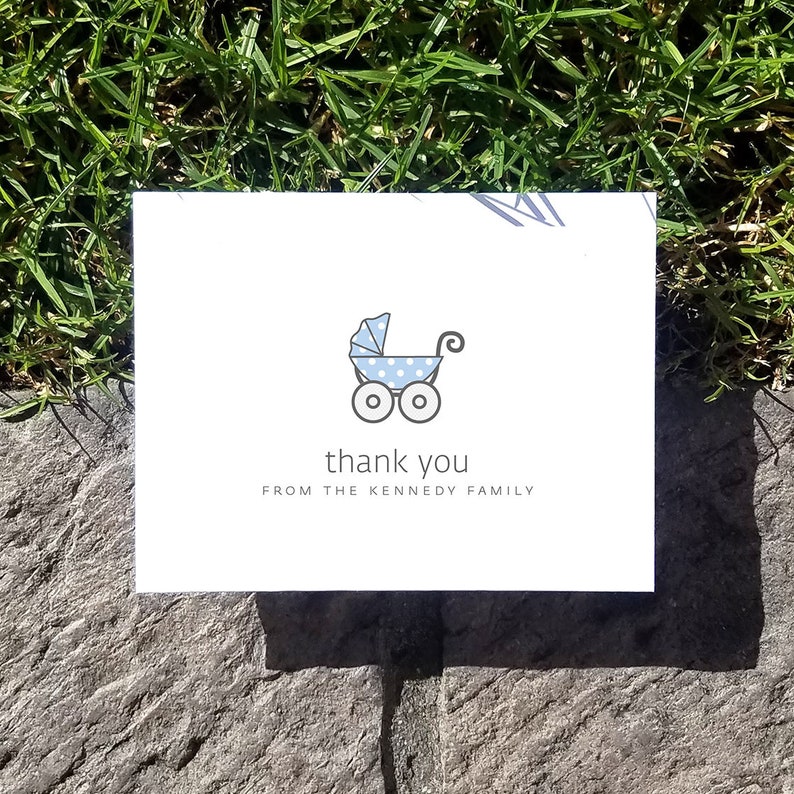 Twins Baby Carriage Thank You Cards. Custom Twin Baby Shower Thank You Cards. Twins Thank Yous. Personalized. Pram. Set of 10 image 6