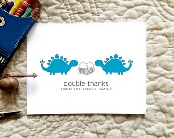 Digital Download / Custom Dinosaur Baby Twins Triplets Thank You Card Design. Baby Shower Stationery. Personalized.