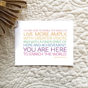 Conjunto de 10 / Tarjetas inspiradoras con cotización de Woodrow Wilson "Estás aquí para permitir que el mundo viva más grande, con mayor visión..."