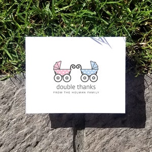 Twins Baby Carriage Thank You Cards. Custom Twin Baby Shower Thank You Cards. Twins Thank Yous. Personalized. Pram. Set of 10 image 4