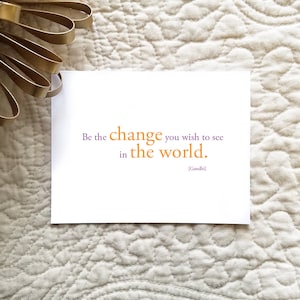 Set de 10 / Cartas inspiradoras con cita de Ghandi "Sé el cambio que deseas ver en el mundo."