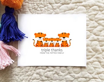 Tiger Baby Triplet Thank You Cards. Triplet Baby Shower Thank You Cards. Triplet Thank Yous. Personalized Stationery (Set of 10)