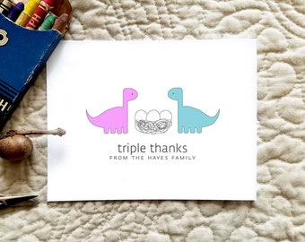 Dinosaur Twins Baby Thank You Cards. Custom Twin Baby Shower Thank You Cards. Twin Baby Thank Yous. Personalized. Brontosaurus (Set of 10)