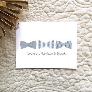 Triplet Baby Fliege Tie Danke Note Karten. Triplet Fliege Briefpapier. Personalisierte Briefpapier. Bowtie (Sets von 10)