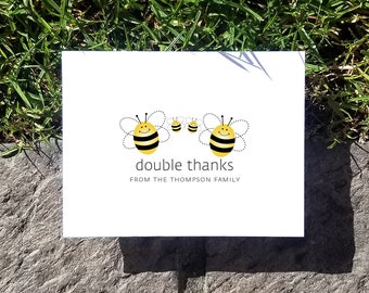 Digital Download / Custom Bee Baby Twins Triplets Thank You Card Design. Baby Shower Stationery. Personalized.