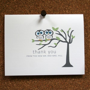 Conjunto de 10 / Owl Boda Papelería / Ducha de novia Gracias Tarjeta / Gracias / Personalizado / Personalizado / Pájaros de Amor / Regalo de Boda