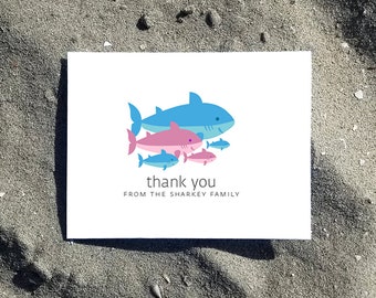 Digital Download / Custom Shark Baby Twins Triplets Thank You Card Design. Baby Shower Stationery. Personalized.