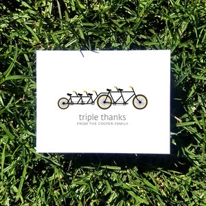 Bicycle Baby Thank You Cards. Baby Shower Stationery. Baby Thank Yous. Bicycle Built for Three Set of 10 image 2