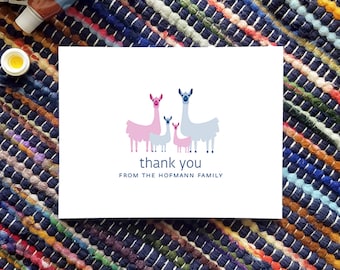 Digital Download / Custom Llama Baby Twins Triplets Thank You Card Design. Baby Shower Stationery. Personalized.