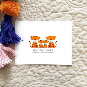 Tiger Baby Twin Dankeskarten. Zwillings-Babyparty-Dankeskarten. Zwillings-Dankeschön. Personalisiertes Briefpapier (10er Set)