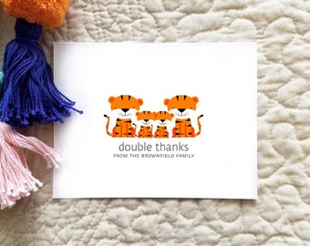 Tiger Baby Twin Thank You Cards. Twin Baby Shower Thank You Cards. Twin Thank Yous. Personalized Stationery (Set of 10)