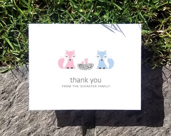 Fox Baby Thank You Cards. Baby Shower Thank You Cards. Baby Thank Yous. Personalized Stationery (Set of 10)