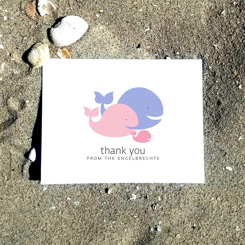 Whale Baby Thank You Cards. Baby Shower Thank You Cards. Baby Thank Yous. Personalized Stationery Set of 10 image 1