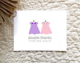 Digital Download / Custom Dress Baby Twins Triplets Thank You Card Design. Baby Shower Stationery. Personalized.