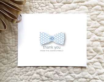 Digital Download / Custom Bowtie Monogram Baby Twins Triplets Thank You Card Design. Baby Shower Stationery. Personalized.