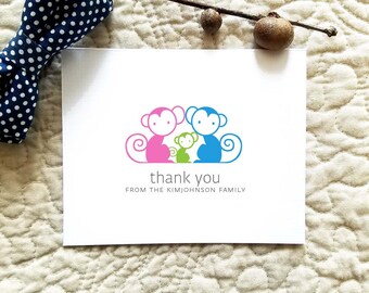 Monkey Baby Thank You Cards. Monkeys Baby Shower Thank You Cards. Baby Thank Yous. Personalized (Set of 10)