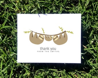 Sloth Baby Thank You Cards. Custom Baby Shower Thank You Cards. Baby Thank Yous. Personalized (Set of 10)