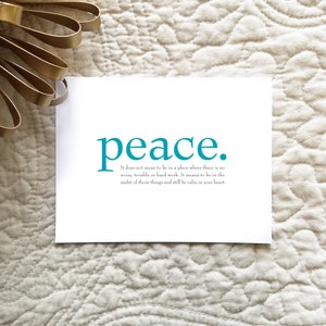 Conjunto de 10 / Tarjetas inspiradoras con Cita "Paz. No significa estar en un lugar donde no hay ruido, problemas o trabajo duro..."