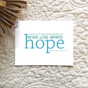 Lot de 10 / cartes inspirantes personnalisées avec citation de Martin Luther King Jr « Never Lose Infinite Hope »