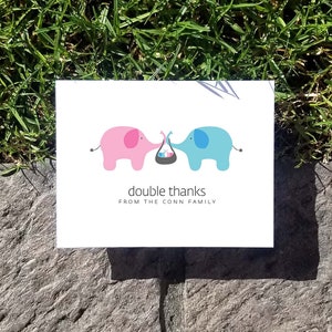 Elefant Triplet Baby Dankeschön-Karten. Triplet Baby-Dusche-Dankeschön-Karten. Triplets Danke. Personalisiert (Set von 10)