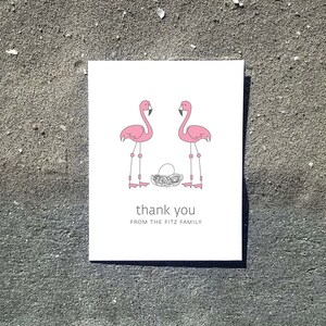 Flamingo Baby Dankeschön-Karten. Baby-Dusche-Dankeschön-Karten. Baby Danke. Personalisierte. Eier im Nest (Set von 10)