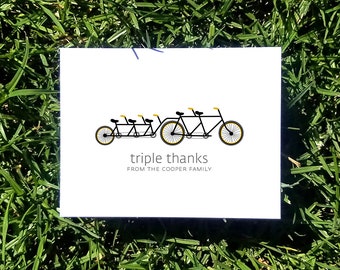 Digital Download / Custom Bicycle Baby Twins Triplets Thank You Card Design. Baby Shower Stationery. Personalized.