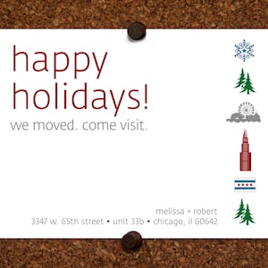 We hebben kaarten verplaatst. Chicago. Happy Holidays we verhuisden kom bezoek ansichtkaart. Aangepaste. Gepersonaliseerd (set van 10)