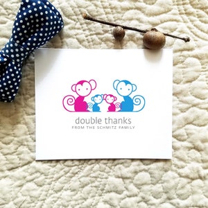Affe Triplet Baby Dankeschön-Karten. Affen Triplets Baby-Dusche-Dankeschön-Karten. Baby Danke. Personalisiert (Set von 10)