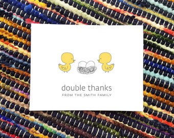 Digital Download / Custom Duck Baby Twins Triplets Thank You Card Design. Ducks Baby Shower Stationery. Personalized.