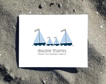 Digital Download / Custom Sailboat Baby Twins Triplets Thank You Card Design. Baby Shower Stationery. Personalized.