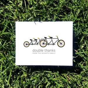 Fahrrad Zwillinge Baby Dankeschön-Karten. Benutzerdefinierte Twin-Dusche-Dankeschön-Karten. Twin Thank Yous. Fahrrad für vier gebaut (Set von 10)