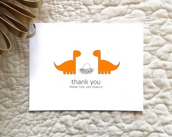 Dinosaur Baby Thank You Cards. Baby Shower Thank You Cards. Baby Thank Yous. Personalized. Brontosaurus (Set of 10)