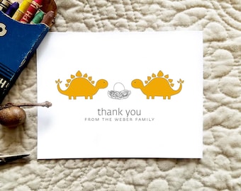 Dinosaur Baby Thank You Cards. Custom Twin Baby Shower Thank You Cards. Twin Baby Thank Yous. Personalized. Brontosaurus (Set of 10)