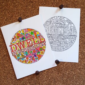 Dwell In Possibility Coloring Card / Add Your Own Color / Coloring Page / Encouragement / Inspirational Quote