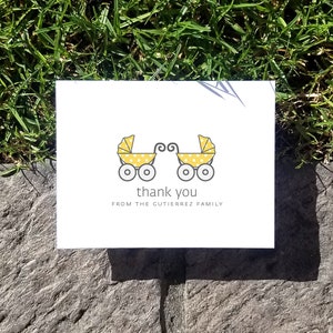 Twins Baby Carriage Thank You Cards. Custom Twin Baby Shower Thank You Cards. Twins Thank Yous. Personalized. Pram. Set of 10 image 5