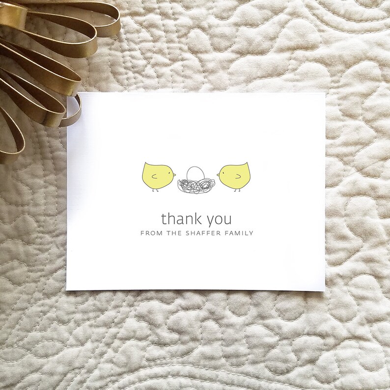 Personalized Bird Baby Thank You Cards: Linen Baby Shower Notes (Set of 10) Bild 5