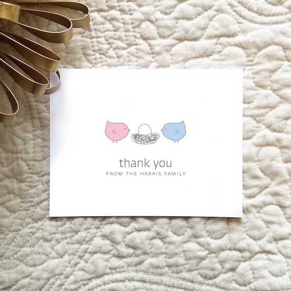 Personalized Bird Baby Thank You Cards: Linen Baby Shower Notes (Set of 10)