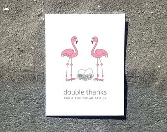 Digital Download / Custom Flamingo Baby Twins Triplets Thank You Card Design. Baby Shower Stationery. Personalized.