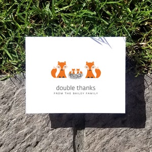 Fuchs Baby Twin Dankeschön-Karten. Twin Baby Dusche Dankeschön-Karten. Twin Thank Yous. Personalisierte Briefpapier (Set von 10)