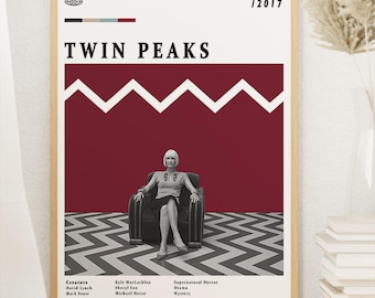 Twin Peaks-poster, tv-serie, midcentury modern, vintage muurkunst, woondecoratie, digitale download